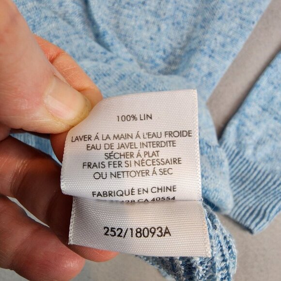 White + Warren Sweater Womens XS Blue Pullover 100% Linen Lightweight Tie Hem - Picture 8 of 9
